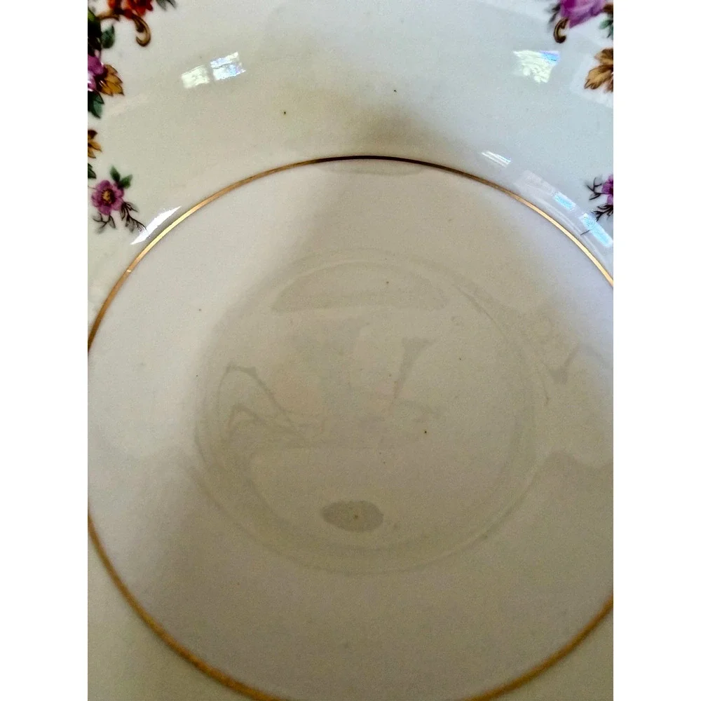 Vintage Jackson Featherweight Celia Cream Soup Bowl Saucer Floral Gold USA